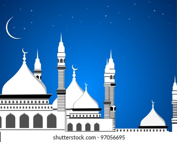 Image of a mosque in blue night background for all muslim celebration. eps 10 Vector illustration.