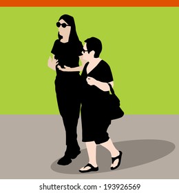 An image of a mother and daughter walking.