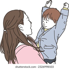Image of mother and son (parent and child) hugging
