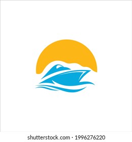 imagen del icono de la lancha motora en las olas. Ilustración de vectores