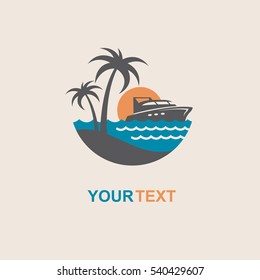 image of motorboat icon on waves. Vector illustration
