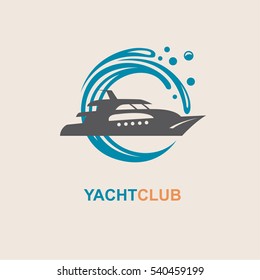 image of motorboat icon on waves. Vector illustration