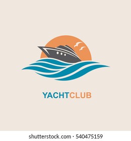 image of motorboat icon on waves. Vector illustration