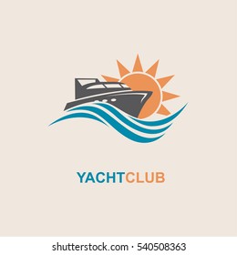 Image of motorboat icon on waves. Vector illustration