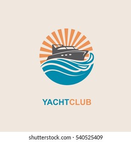 Image of motorboat icon on waves. Vector illustration