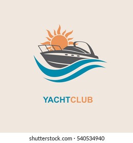 Image of motorboat icon on waves. Vector illustration