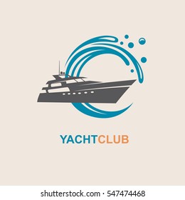 imagen del icono de la lancha motora en las olas. Ilustración del vector
