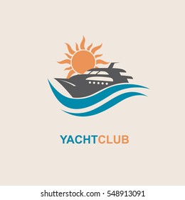 image of motorboat icon on waves. Vector illustration
