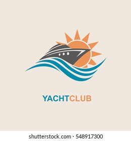 image of motorboat icon on waves. Vector illustration