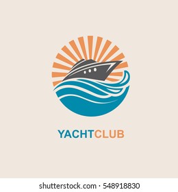image of motorboat icon on waves. Vector illustration
