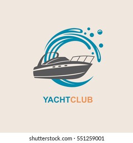 image of motorboat icon on waves. Vector illustration