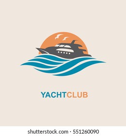 image of motorboat icon on waves. Vector illustration