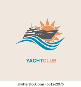 image of motorboat icon on waves. Vector illustration