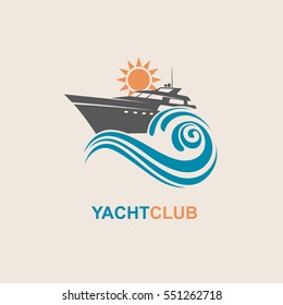 image of motorboat icon on waves. Vector illustration