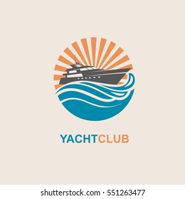 image of motorboat icon on waves. Vector illustration