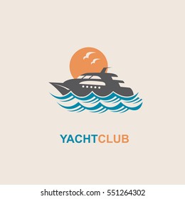 image of motorboat icon on waves. Vector illustration