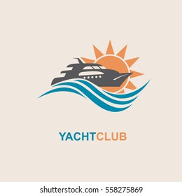 image of motorboat icon on waves. Vector illustration
