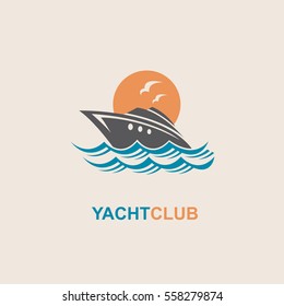 image of motorboat icon on waves. Vector illustration