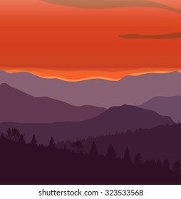 Image Mountains, Landscape, Trees. Abstract Eco Banner. Vector Illustration. EPS10