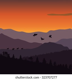 Image Mountains, Landscape, Trees. Abstract Eco Banner. Vector Illustration. EPS10