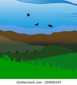 Image Mountains, Landscape, Trees. Abstract Eco Banner. Vector Illustration. EPS10