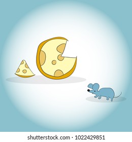 Image of mouse and cheese head. Vector illustration. Hand drawing