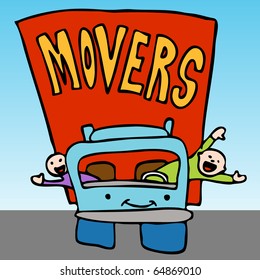 An image of a movers waving from the moving truck.