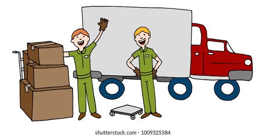 An image of a Moving Company Cartoon Team With Truck and Boxes.