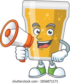 An image of mug of beer cartoon design style with a megaphone. Vector illustration
