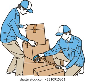 Image of multiple workers packing luggage
