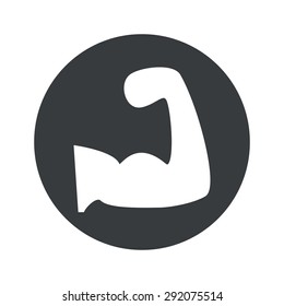 Image of muscular arm in black circle, isolated on white