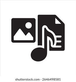 Imagen, música, icono de texto con fondo blanco