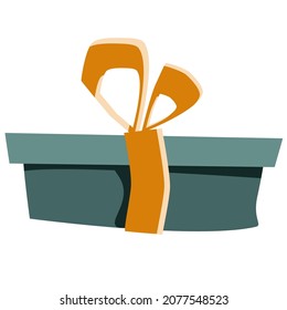 Image of a New Year's gift in a blue wrapper with an orange bow