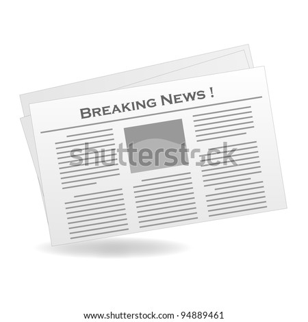 Image of a newspaper with the headline Breaking News isolated on a white background.