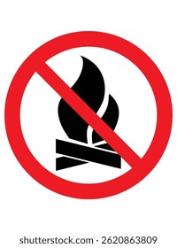 The image is a "No Open Flames" sign. It shows a fire symbol crossed out with a red circle and diagonal line, indicating that lighting fires or open flames is prohibited in the area.