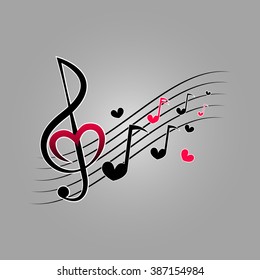 Image notes and treble clef. Love for music. Vector illustration.