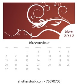 An image of a November 2012 vine swirl calendar.