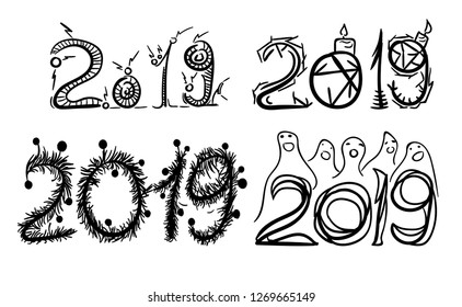 The image of the number "2019" in different versions.