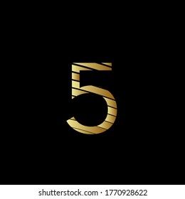 image of number five (5) with golden metal appearance editable vector