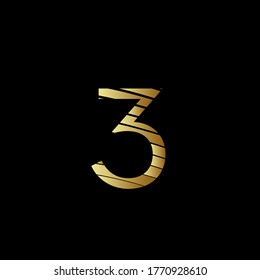 image of number three (3) with golden metal appearance editable vector