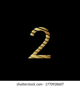 image of number two (2) with golden metal appearance editable vector