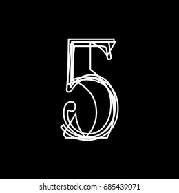 Image number vector lines on black five