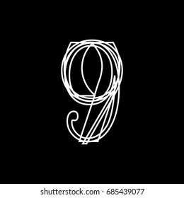 Image number vector lines on black nine
