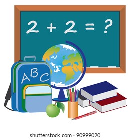 Image of objects for education in school on the white background.