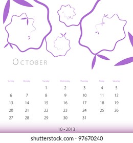 An image of a October 2013 calendar.