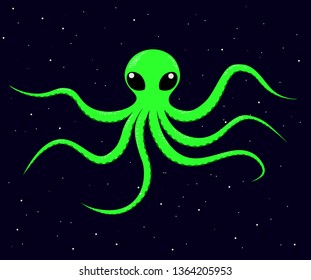 Image of an octopus flying in space. 
Vector illustration