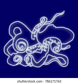 The image of an octopus. Icon with the effect of neon glow. Vector image.