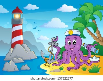 Image with octopus sailor 3 - eps10 vector illustration.