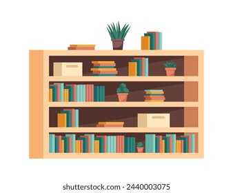 Image of office furniture background. The image shows a bright bookshelf with a colorful cartoon design that combines creativity and functionality on a white background. Vector illustration.