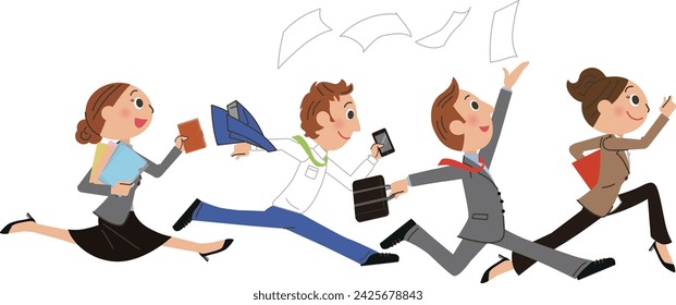 Image of an office worker running busy with work